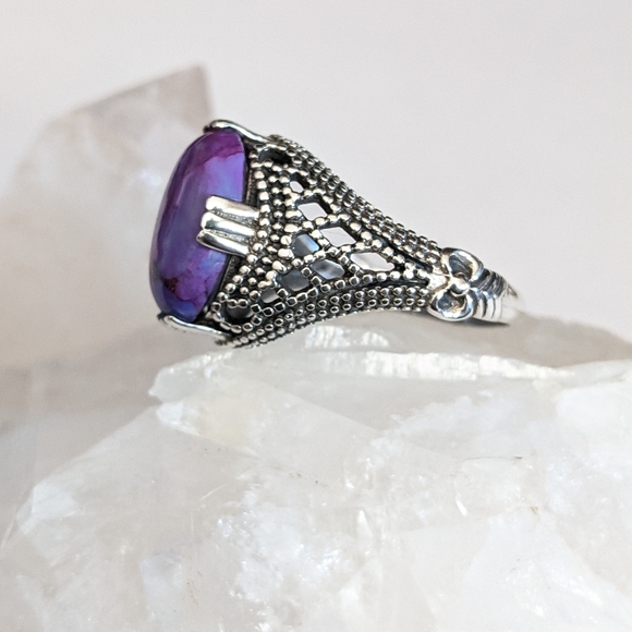 Purple Copper Turquoise, 925 Silver Ring, Size 9 - Picture 9 of 12